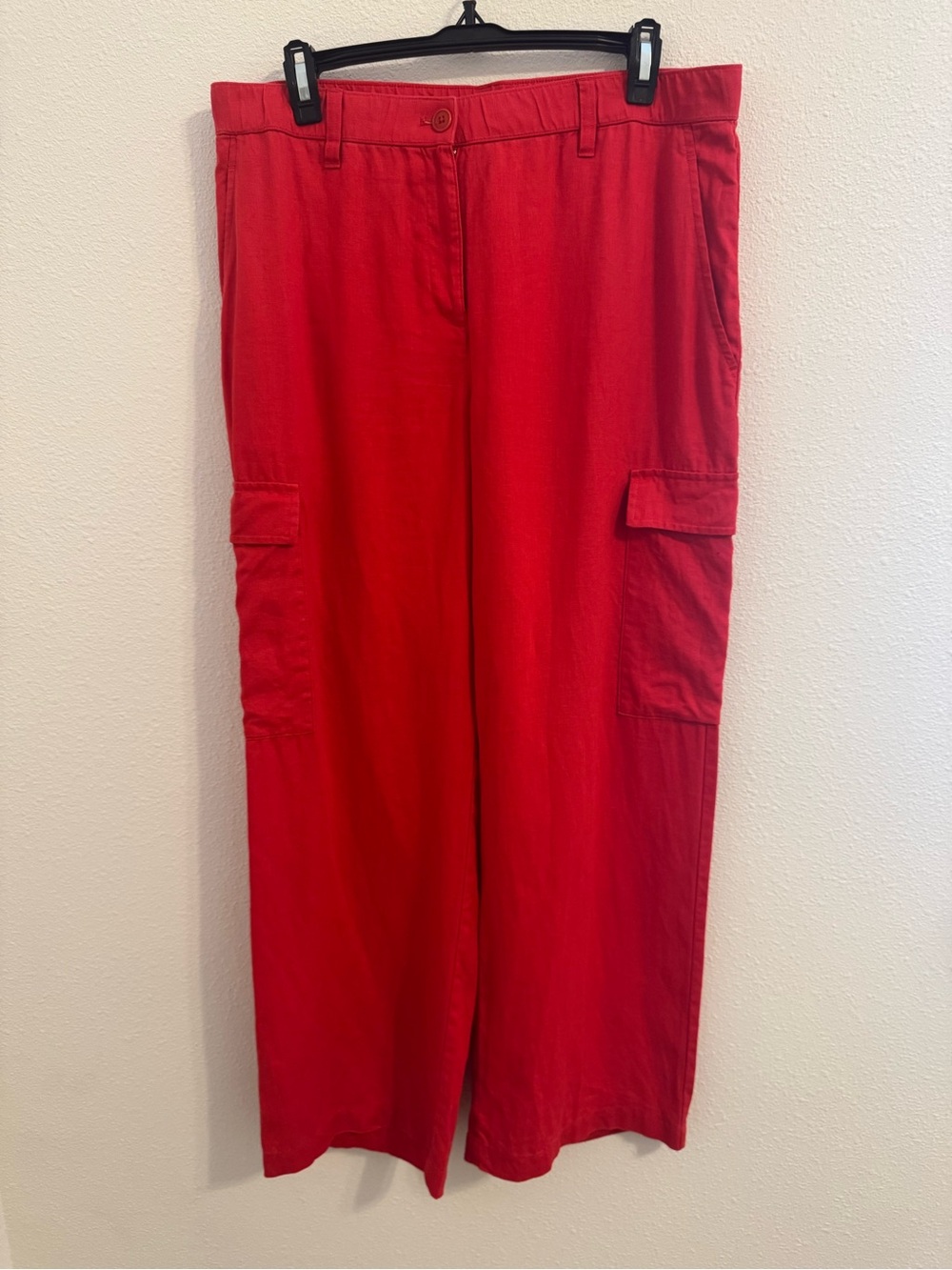 Eileen Fisher Red 100% Organic Linen Cargo Pants Size S Wide Leg
